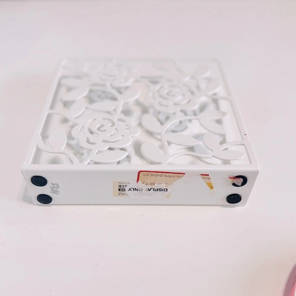 IKEA LIKSIDIG *Discontinued* Metal White Floral Napkin or Office Envelope Holder